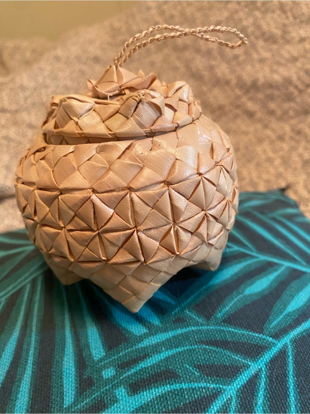 Handwoven Natural Tan Decorative Basket with Lid